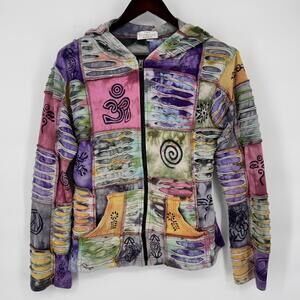 The Collection Royal Jacket Womens Medium Multicolor Hooded Boho Patchwork Zip